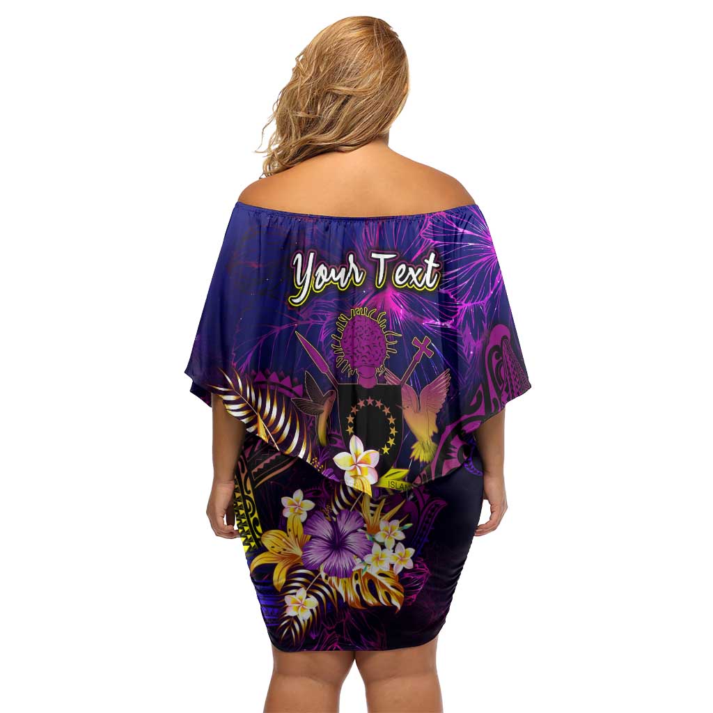 Cook Islands Off Shoulder Short Dress Whale Hibiscus Polynesian DT02 - Polynesian Pride