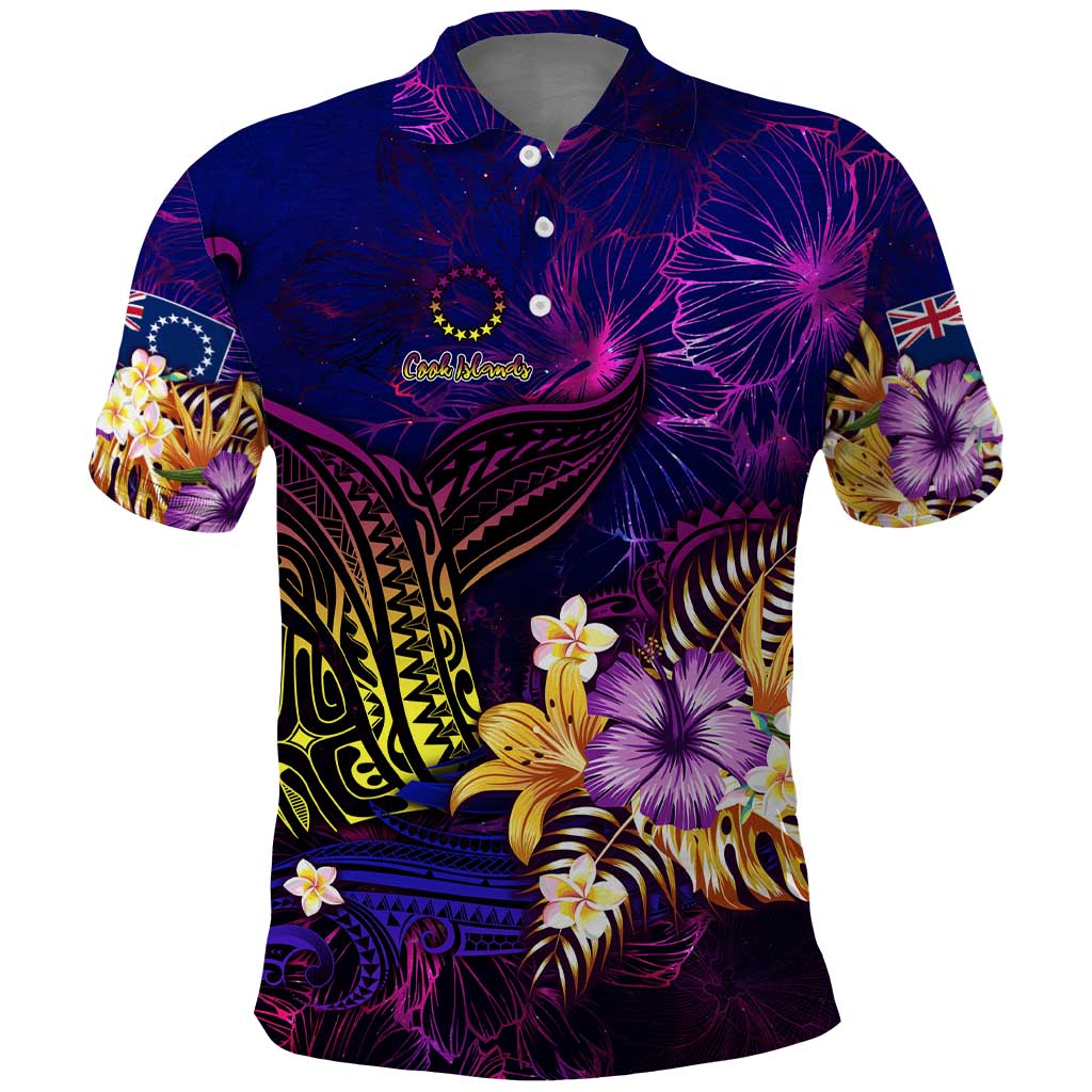 Cook Islands Polo Shirt Whale Hibiscus Polynesian DT02 Purple - Polynesian Pride