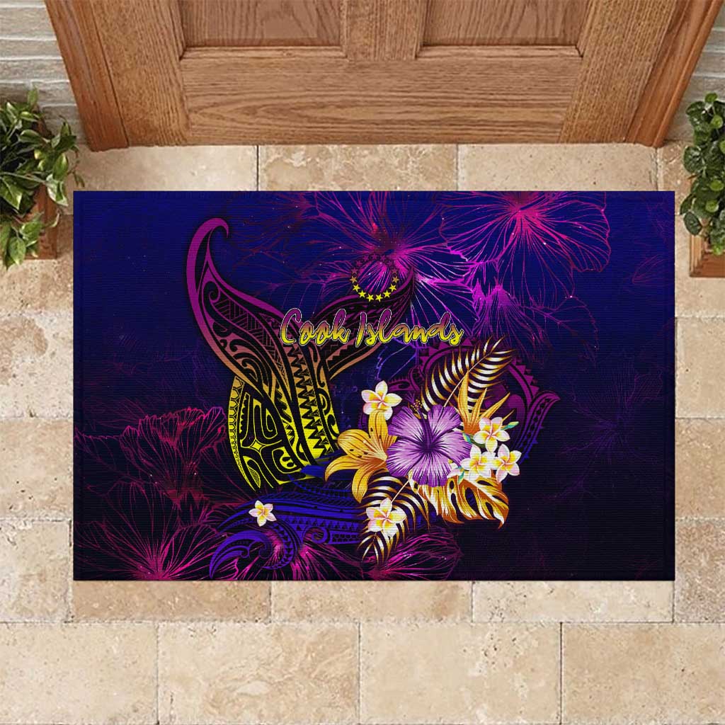 Cook Islands Rubber Doormat Whale Hibiscus Polynesian DT02 Purple - Polynesian Pride