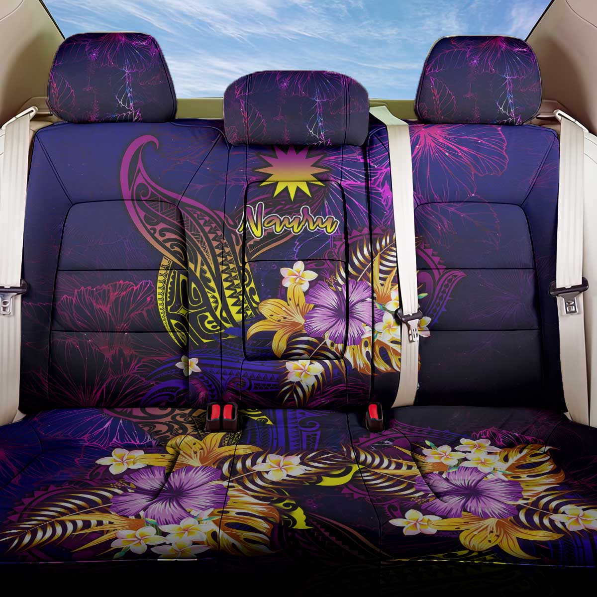 Nauru Back Car Seat Cover Whale Hibiscus Polynesian DT02 One Size Purple - Polynesian Pride