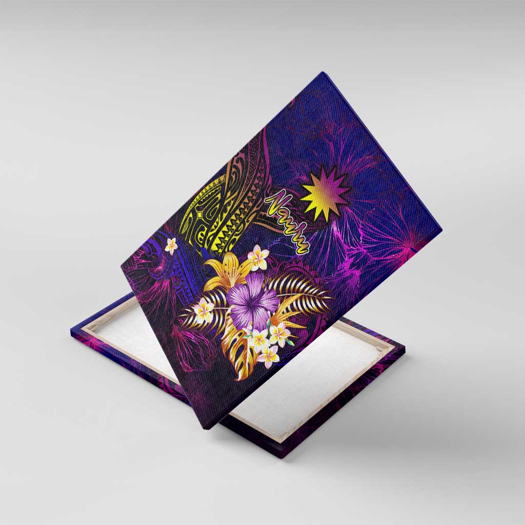 Nauru Canvas Wall Art Whale Hibiscus Polynesian DT02 With Frame Purple - Polynesian Pride