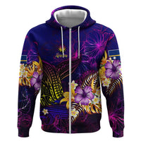 Nauru Hoodie Whale Hibiscus Polynesian DT02 Zip Hoodie Purple - Polynesian Pride