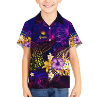 Nauru Kid Hawaiian Shirt Whale Hibiscus Polynesian DT02 Kid Purple - Polynesian Pride