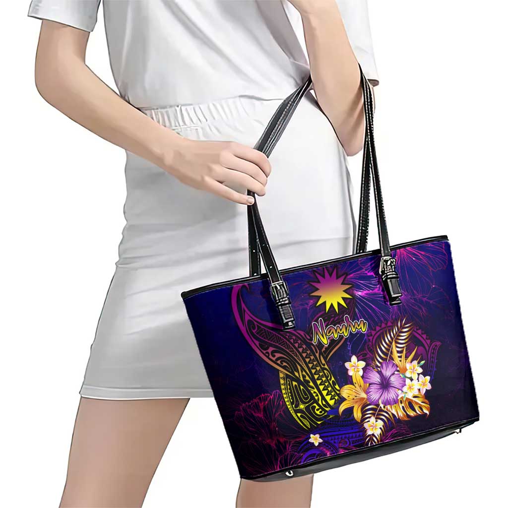 Nauru Leather Tote Bag Whale Hibiscus Polynesian DT02 - Polynesian Pride