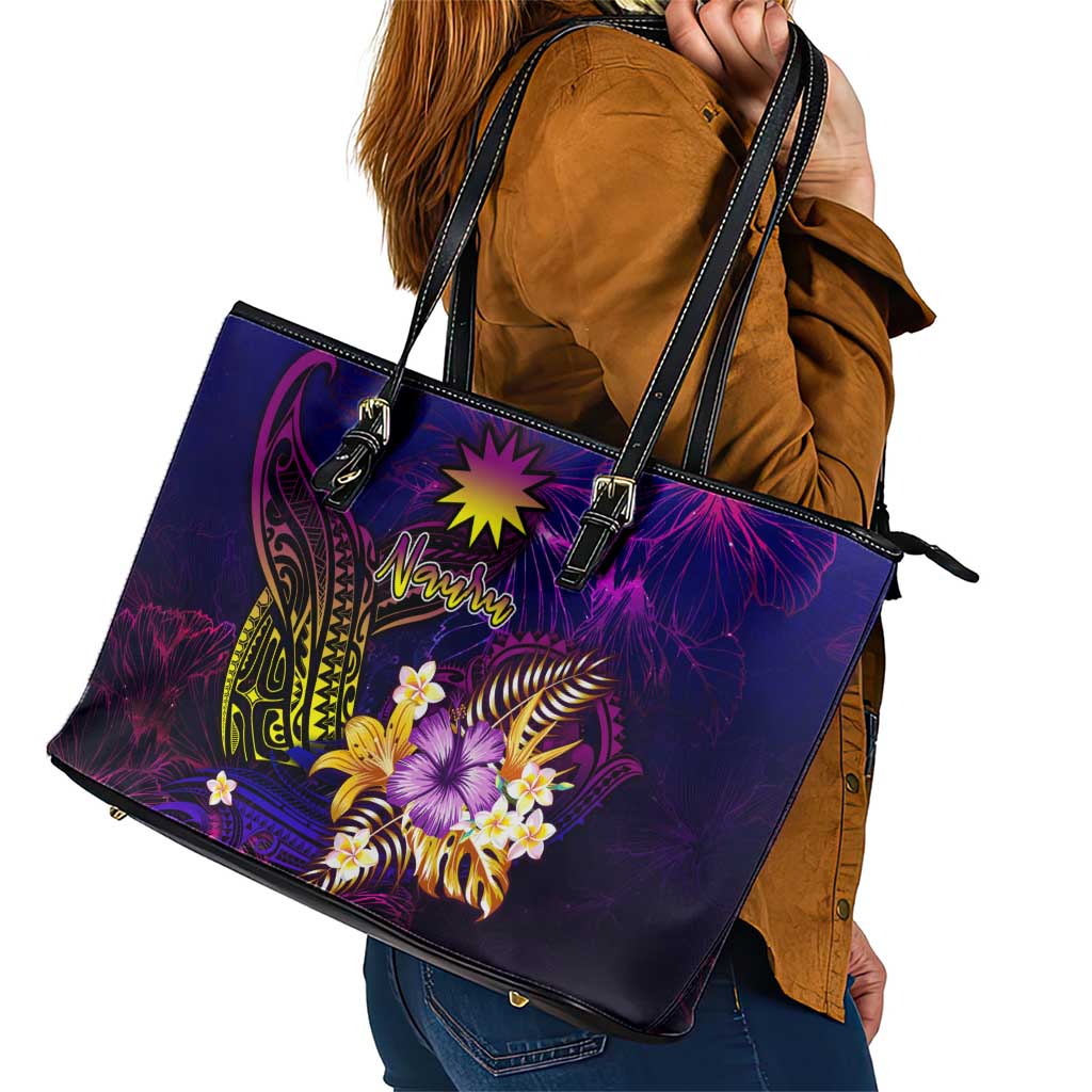 Nauru Leather Tote Bag Whale Hibiscus Polynesian DT02 - Polynesian Pride