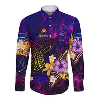 Nauru Long Sleeve Button Shirt Whale Hibiscus Polynesian DT02 Unisex Purple - Polynesian Pride