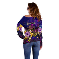 Nauru Off Shoulder Sweater Whale Hibiscus Polynesian DT02 - Polynesian Pride