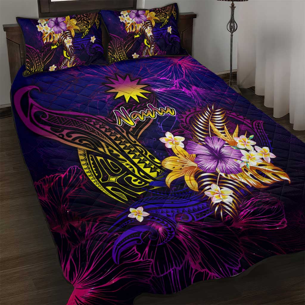 Nauru Quilt Bed Set Whale Hibiscus Polynesian DT02 Purple - Polynesian Pride
