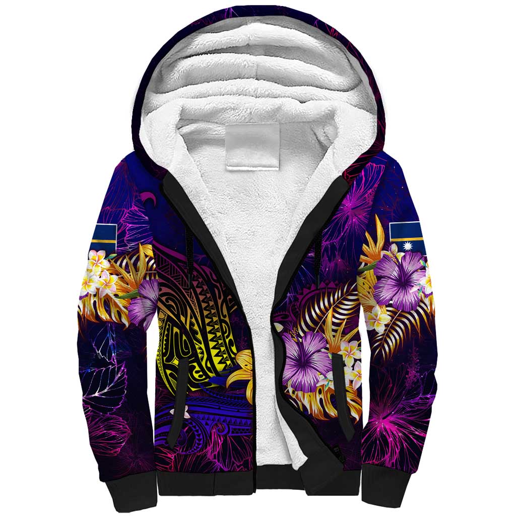 Nauru Sherpa Hoodie Whale Hibiscus Polynesian DT02 Unisex Purple - Polynesian Pride