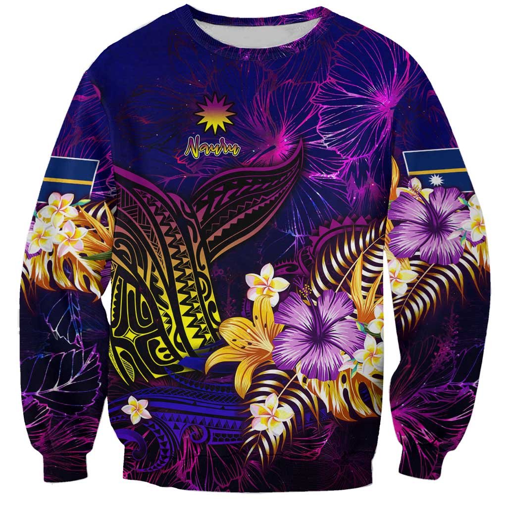 Nauru Sweatshirt Whale Hibiscus Polynesian DT02 Unisex Purple - Polynesian Pride