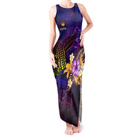 Nauru Tank Maxi Dress Whale Hibiscus Polynesian DT02 Women Purple - Polynesian Pride