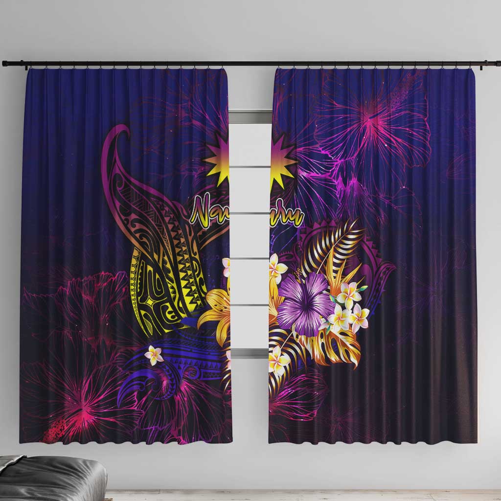 Nauru Window Curtain Whale Hibiscus Polynesian DT02 With Hooks Purple - Polynesian Pride
