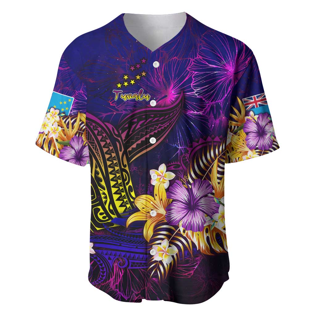 Tuvalu Baseball Jersey Whale Hibiscus Polynesian DT02 Purple - Polynesian Pride