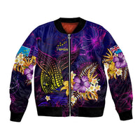 Tuvalu Bomber Jacket Whale Hibiscus Polynesian DT02 Unisex Purple - Polynesian Pride