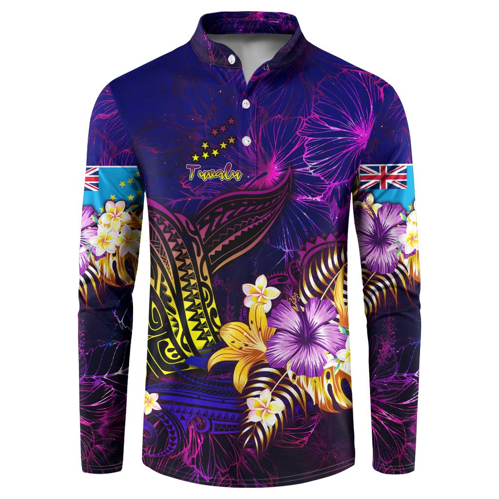 Tuvalu Button Sweatshirt Whale Hibiscus Polynesian DT02 Purple - Polynesian Pride