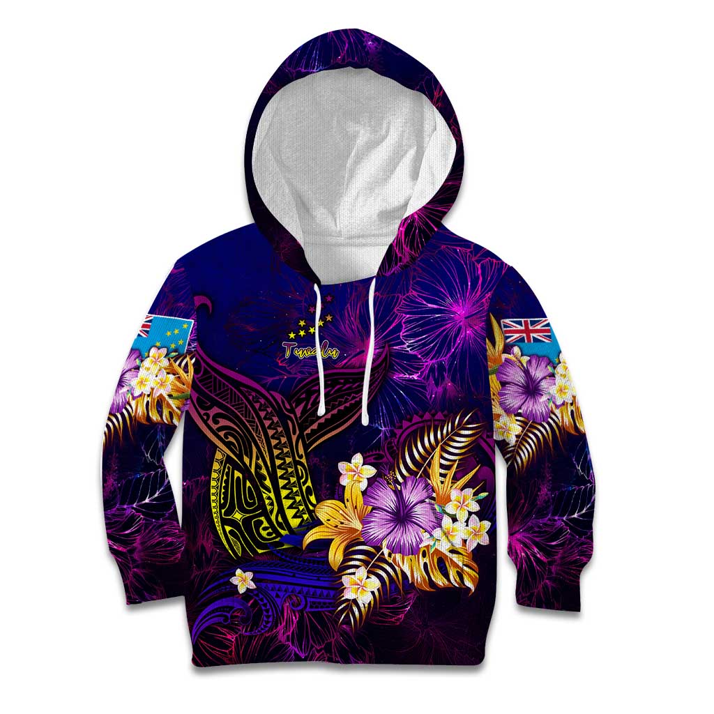 Tuvalu Kid Hoodie Whale Hibiscus Polynesian DT02 Hoodie Purple - Polynesian Pride