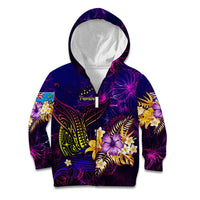 Tuvalu Kid Hoodie Whale Hibiscus Polynesian DT02 Zip Hoodie Purple - Polynesian Pride