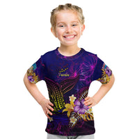Tuvalu Kid T Shirt Whale Hibiscus Polynesian DT02 Purple - Polynesian Pride