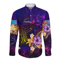 Tuvalu Long Sleeve Button Shirt Whale Hibiscus Polynesian DT02 Unisex Purple - Polynesian Pride