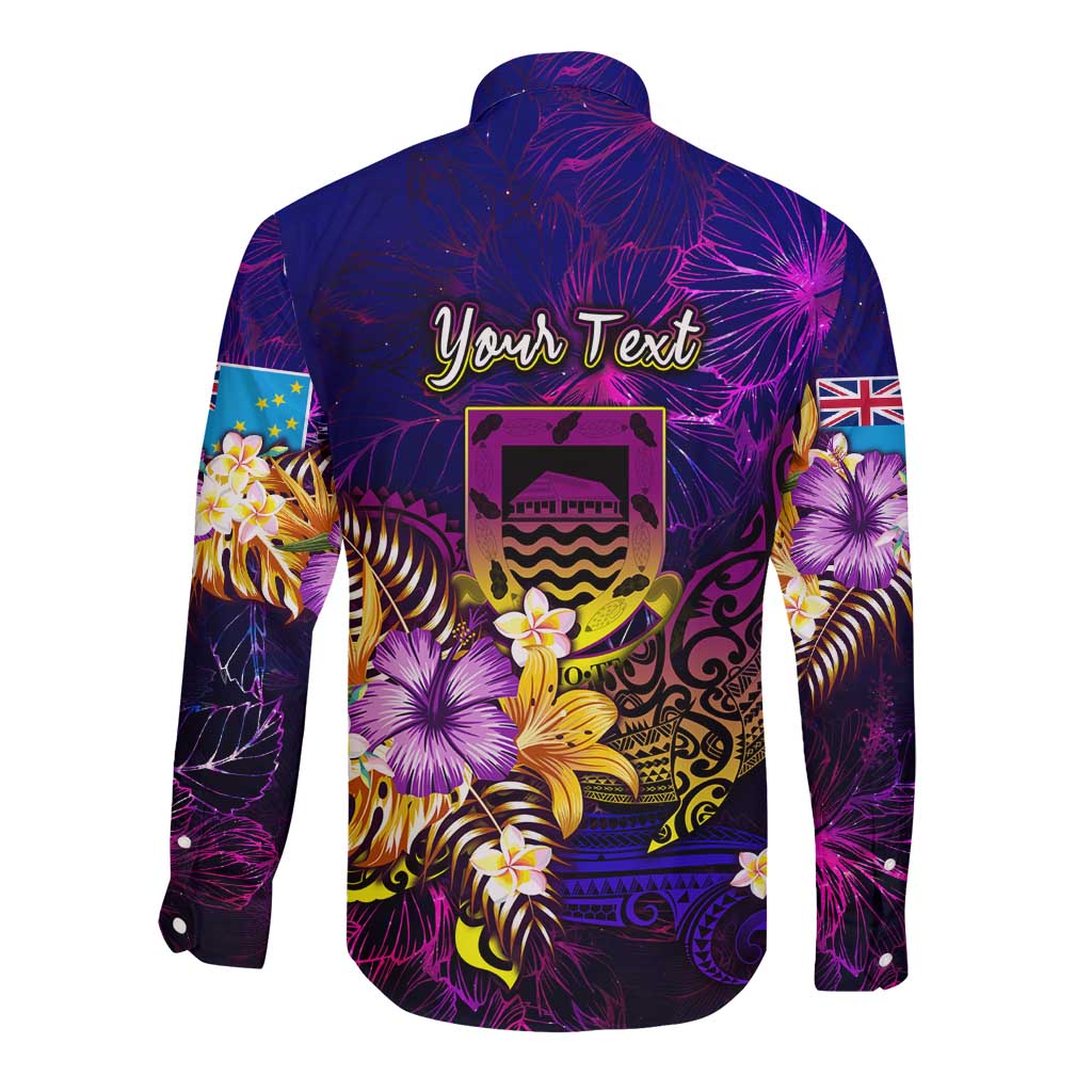 Tuvalu Long Sleeve Button Shirt Whale Hibiscus Polynesian DT02 - Polynesian Pride