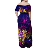 Tuvalu Off Shoulder Maxi Dress Whale Hibiscus Polynesian DT02 - Polynesian Pride