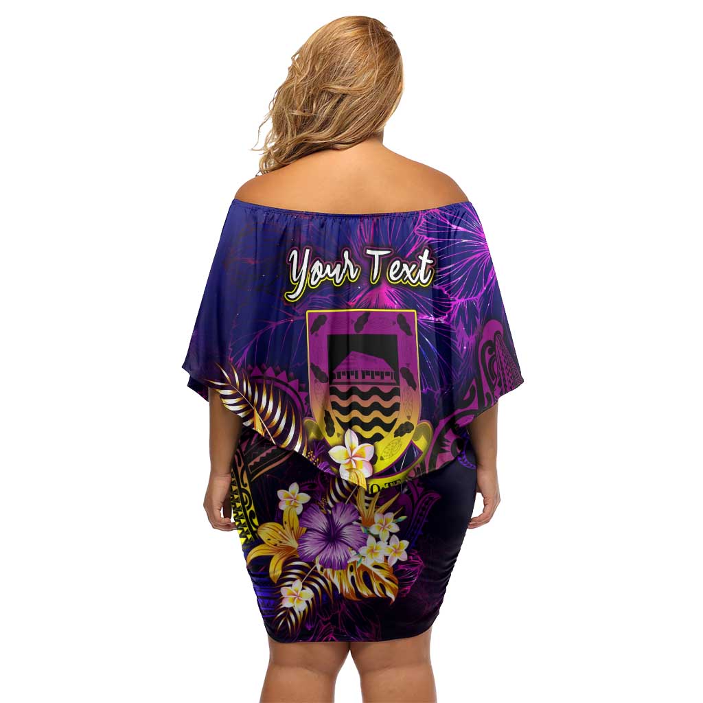 Tuvalu Off Shoulder Short Dress Whale Hibiscus Polynesian DT02 - Polynesian Pride