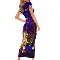 Tuvalu Short Sleeve Bodycon Dress Whale Hibiscus Polynesian DT02 - Polynesian Pride