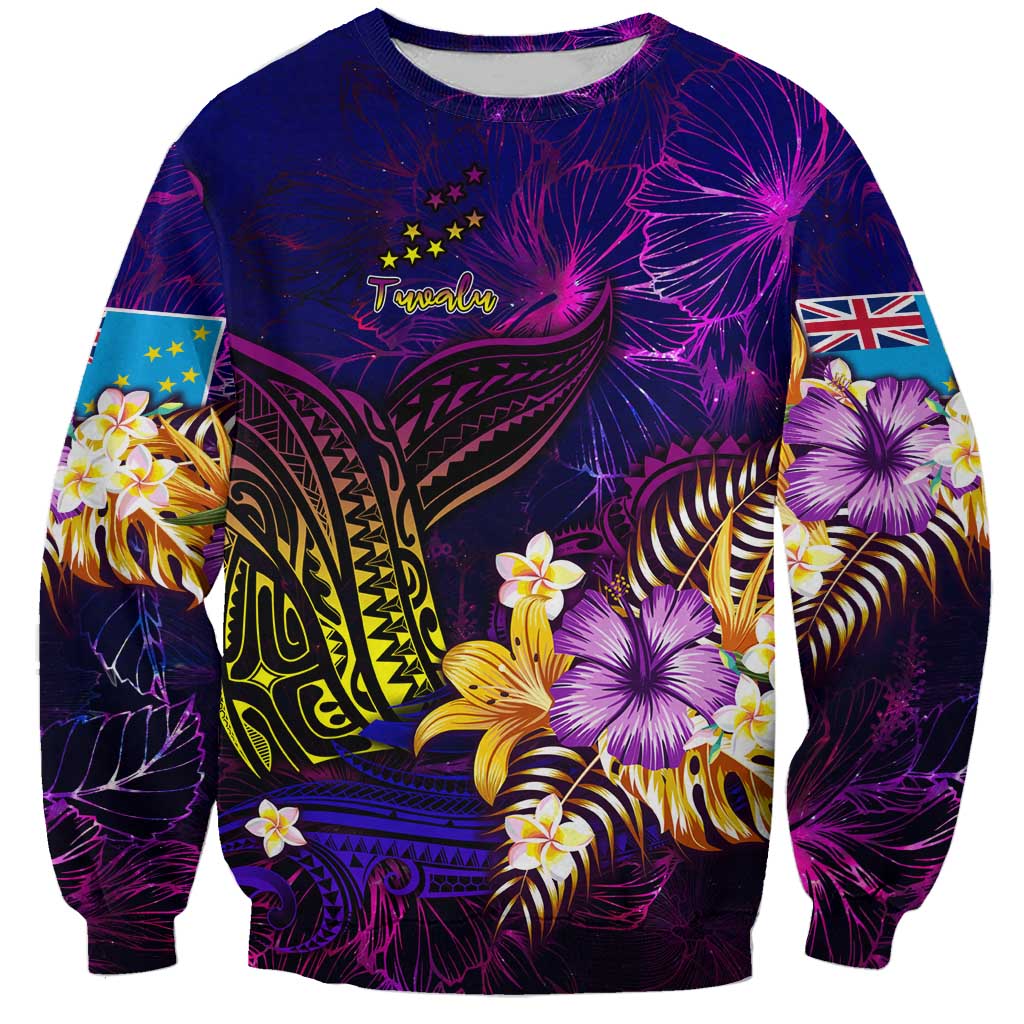 Tuvalu Sweatshirt Whale Hibiscus Polynesian DT02 Unisex Purple - Polynesian Pride