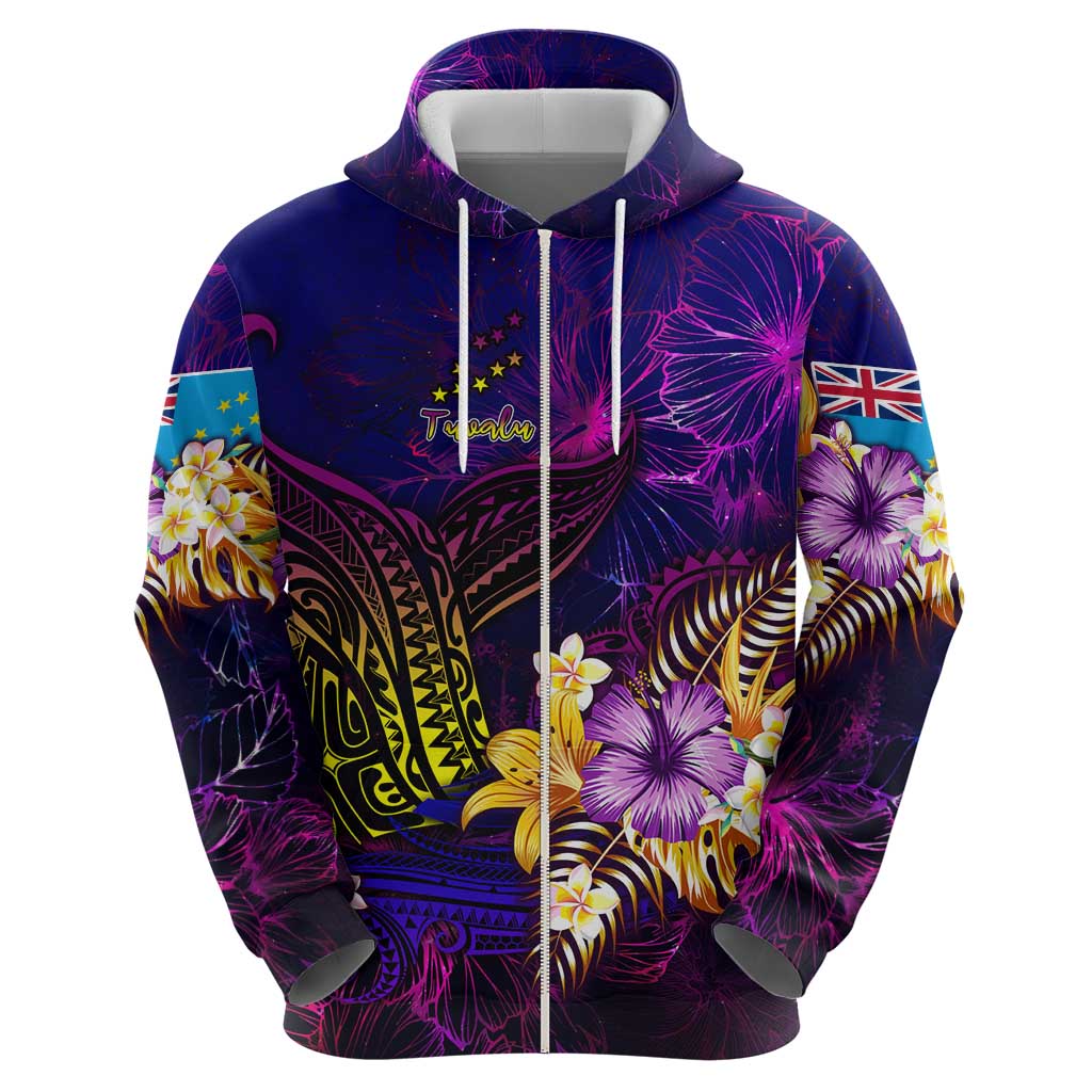 Tuvalu Zip Hoodie Whale Hibiscus Polynesian DT02 - Polynesian Pride