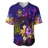 Northern Mariana Islands Baseball Jersey Whale Hibiscus Polynesian DT02 Purple - Polynesian Pride