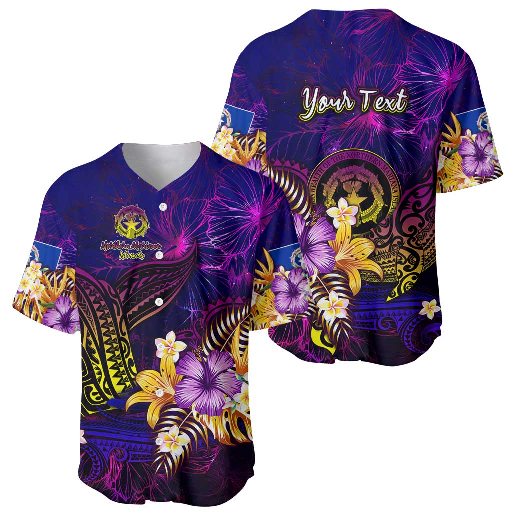 Northern Mariana Islands Baseball Jersey Whale Hibiscus Polynesian DT02 - Polynesian Pride