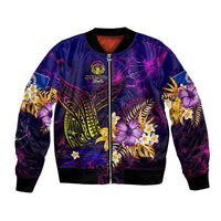 Northern Mariana Islands Bomber Jacket Whale Hibiscus Polynesian DT02 Unisex Purple - Polynesian Pride