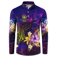 Northern Mariana Islands Button Sweatshirt Whale Hibiscus Polynesian DT02 Purple - Polynesian Pride