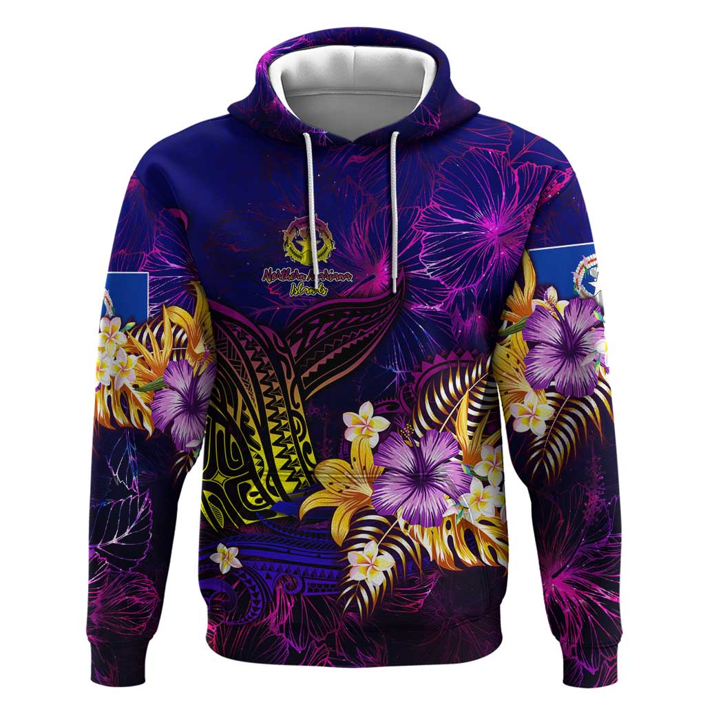 Northern Mariana Islands Hoodie Whale Hibiscus Polynesian DT02 Pullover Hoodie Purple - Polynesian Pride