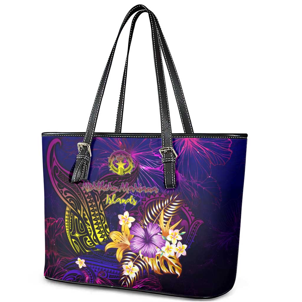 Northern Mariana Islands Leather Tote Bag Whale Hibiscus Polynesian DT02 - Polynesian Pride