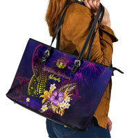 Northern Mariana Islands Leather Tote Bag Whale Hibiscus Polynesian DT02 - Polynesian Pride