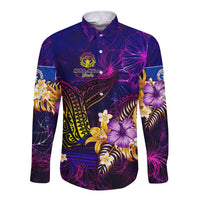 Northern Mariana Islands Long Sleeve Button Shirt Whale Hibiscus Polynesian DT02 Unisex Purple - Polynesian Pride
