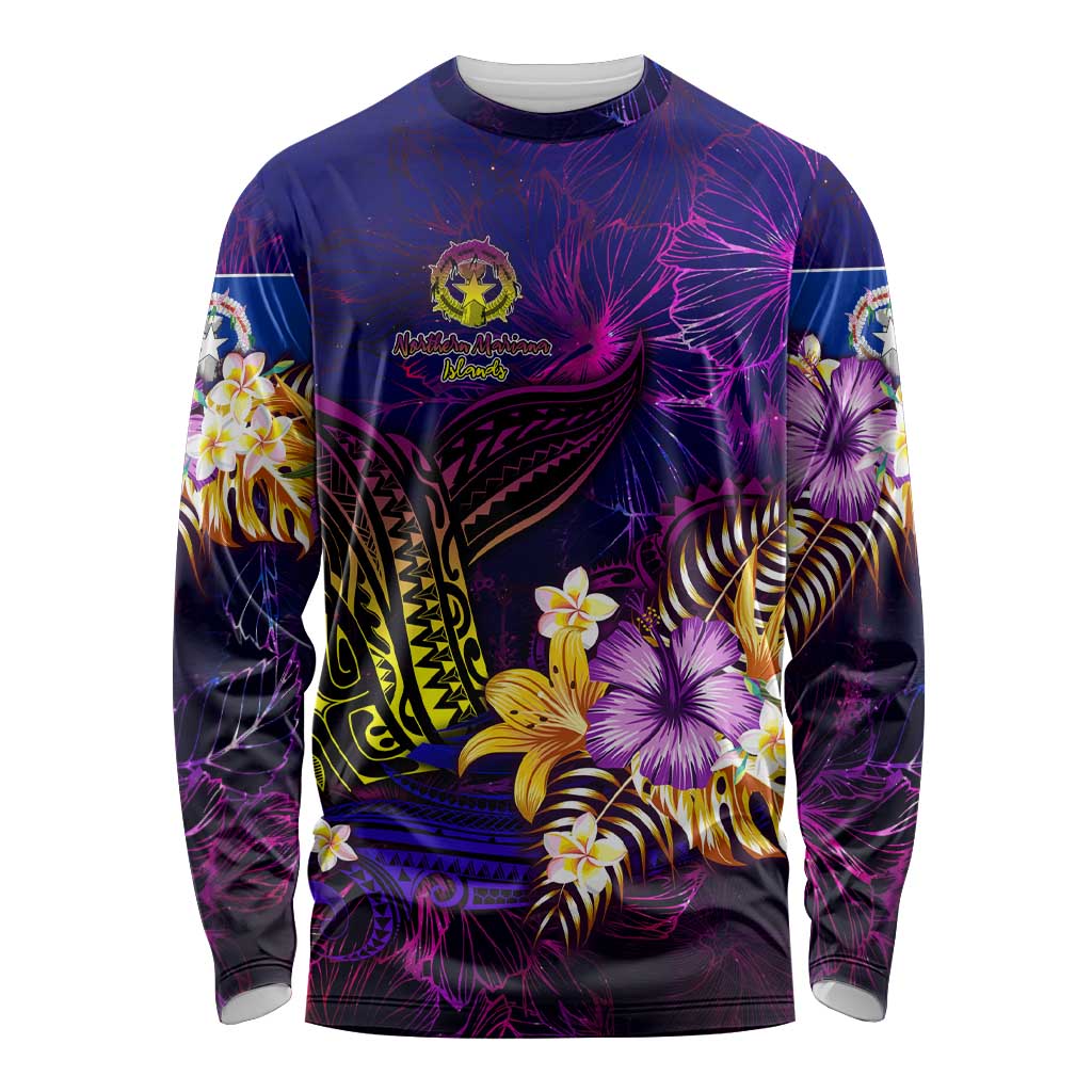 Northern Mariana Islands Long Sleeve Shirt Whale Hibiscus Polynesian DT02 Unisex Purple - Polynesian Pride