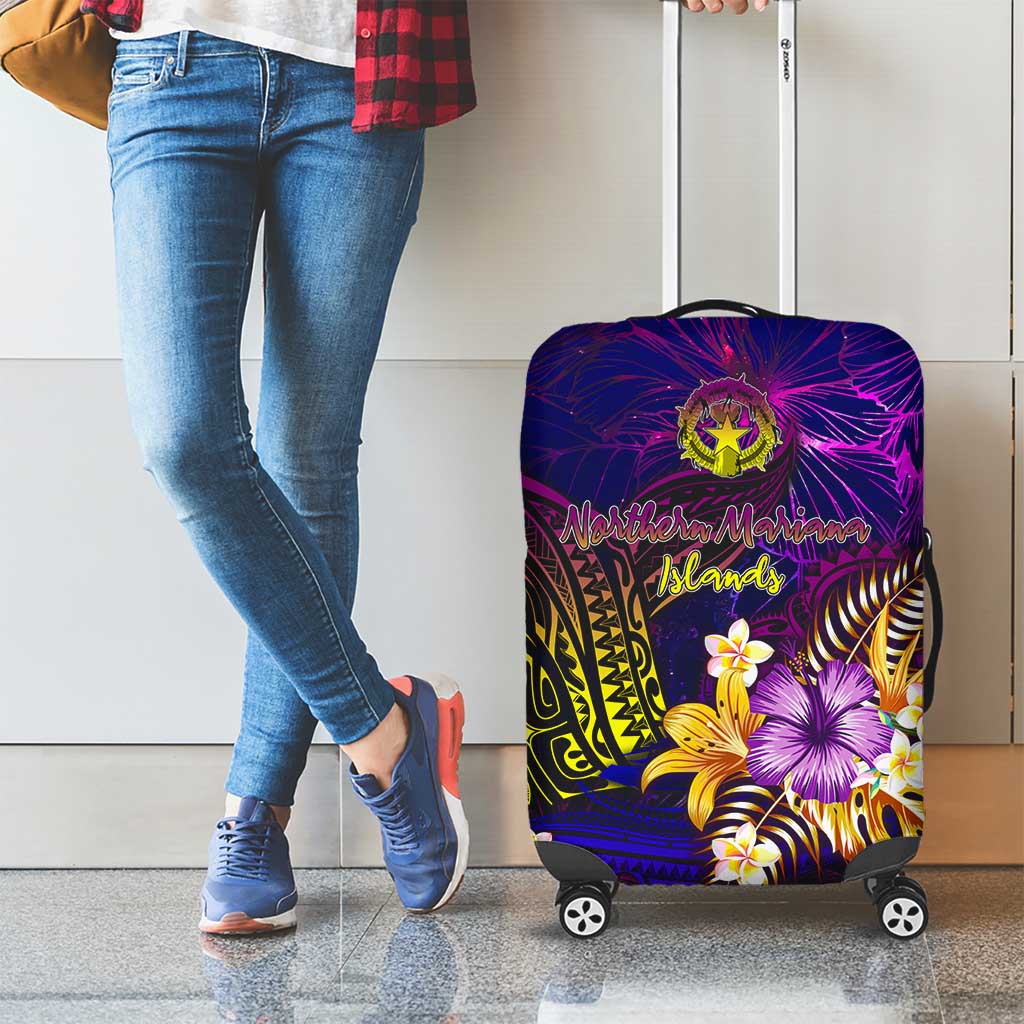 Northern Mariana Islands Luggage Cover Whale Hibiscus Polynesian DT02 - Polynesian Pride