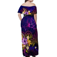 Northern Mariana Islands Off Shoulder Maxi Dress Whale Hibiscus Polynesian DT02 - Polynesian Pride
