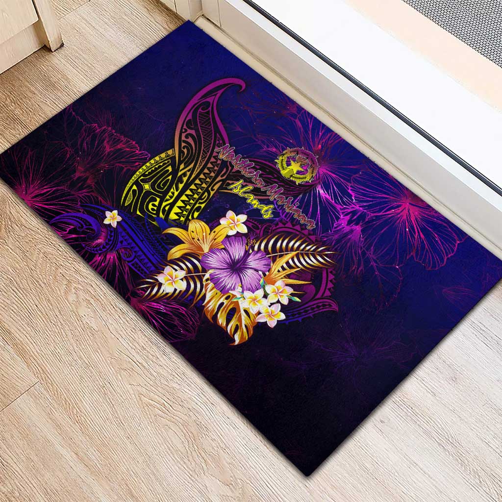 Northern Mariana Islands Rubber Doormat Whale Hibiscus Polynesian DT02 - Polynesian Pride
