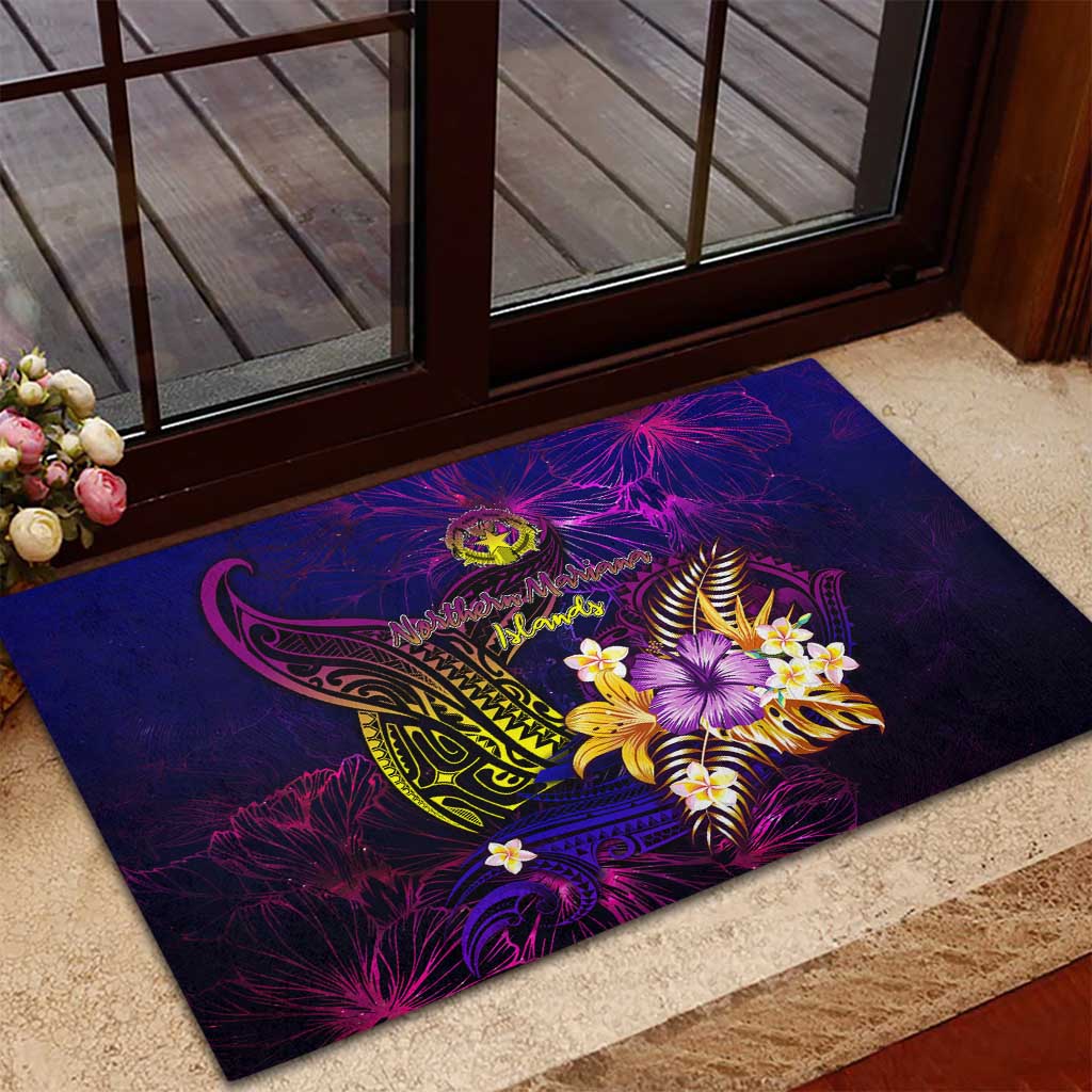 Northern Mariana Islands Rubber Doormat Whale Hibiscus Polynesian DT02 - Polynesian Pride