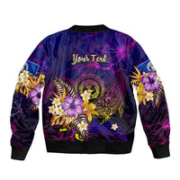 Northern Mariana Islands Sleeve Zip Bomber Jacket Whale Hibiscus Polynesian DT02 - Polynesian Pride