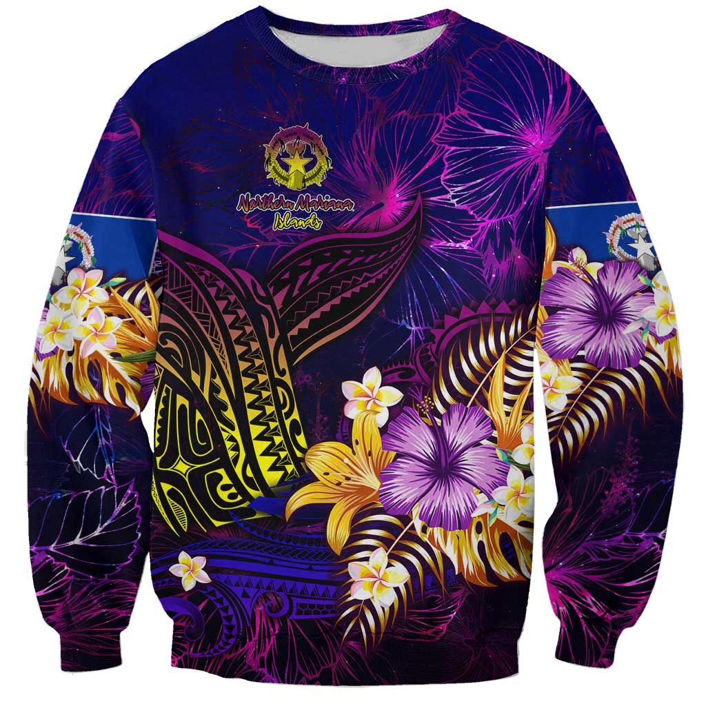 Northern Mariana Islands Sweatshirt Whale Hibiscus Polynesian DT02 Unisex Purple - Polynesian Pride