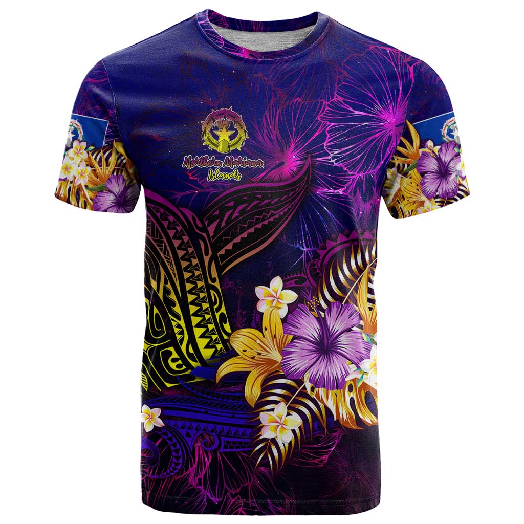Northern Mariana Islands T Shirt Whale Hibiscus Polynesian DT02 Purple - Polynesian Pride