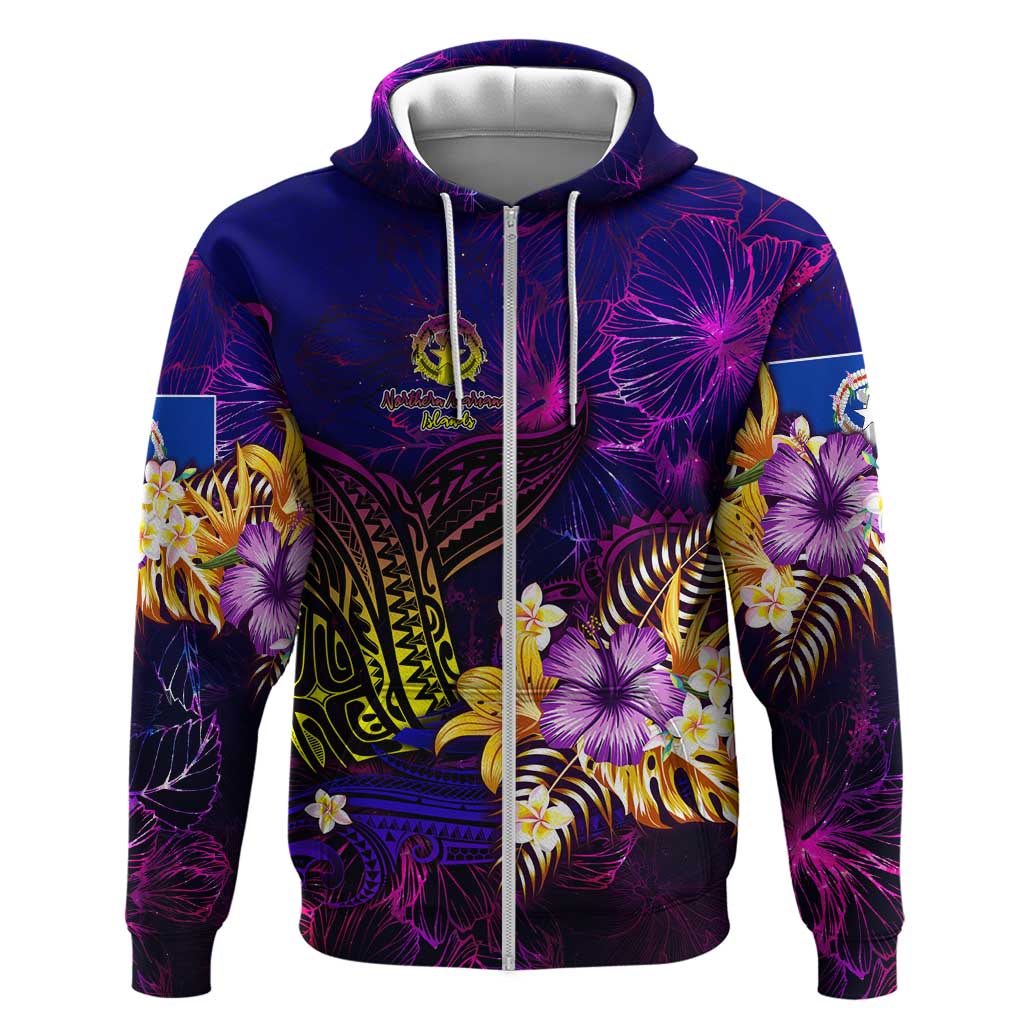 Northern Mariana Islands Zip Hoodie Whale Hibiscus Polynesian DT02 Zip Hoodie Purple - Polynesian Pride
