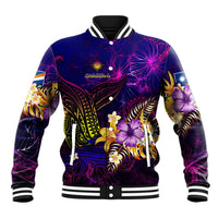 Marshall Islands Baseball Jacket Whale Hibiscus Polynesian DT02 Unisex Purple - Polynesian Pride