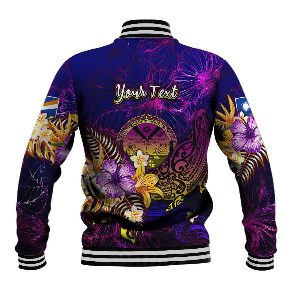 Marshall Islands Baseball Jacket Whale Hibiscus Polynesian DT02 - Polynesian Pride