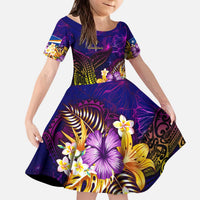 Marshall Islands Kid Short Sleeve Dress Whale Hibiscus Polynesian DT02 KID Purple - Polynesian Pride