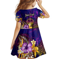 Marshall Islands Kid Short Sleeve Dress Whale Hibiscus Polynesian DT02 - Polynesian Pride